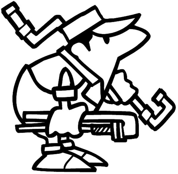 Man with pipe wrench and pipes vinyl sticker. Customize on line.      Blacksmiths 012-0032  